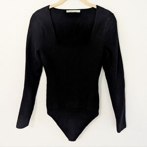 Abercrombie & Fitch Ottoman Ribbed Bodysuit Square Neck Long Sleeve Black Small